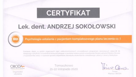 Andrzej Sokołowski - certyfikat psychologia1
