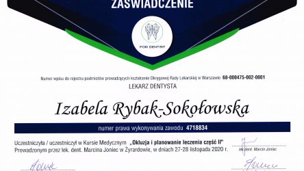Izabela Sokołowska - certyfikat _ okluzja