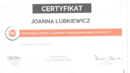 Joanna Lubkiewicz - certyfikat 201