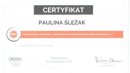 Paulina Ślężak - certyfikat 201