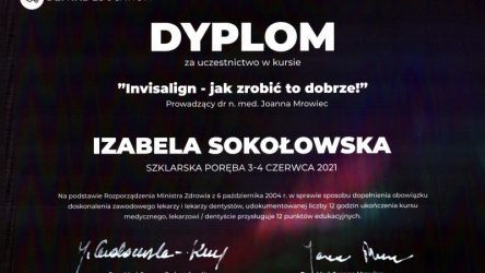 Izabela Rybak-Sokołowska - certyfikat - Invisalign