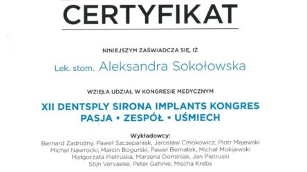 Aleksandra Sokołowska - certyfikat Sirona
