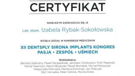 Izabela Sokołowska - certyfikat Sirona