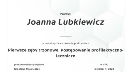 Joanna Lubkiewicz certyfikat